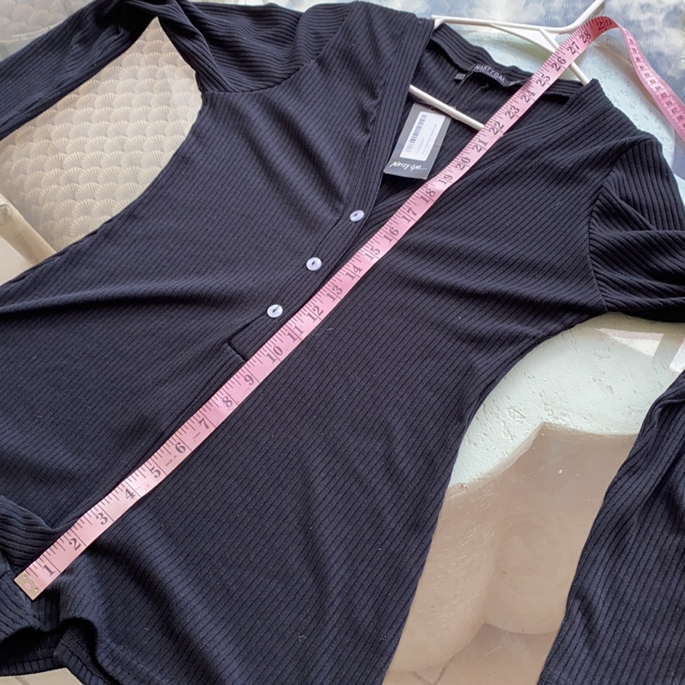 Nasty Gal NWT Ribbed Pj Pajama Ling Sleeve Button Front Romper Lounge Cozy - Picture 8 of 9